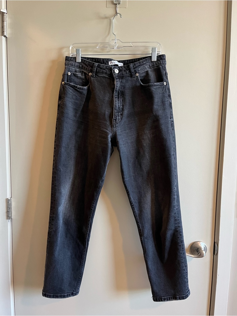 Zara High-Rise Washed Black Straight Jeans